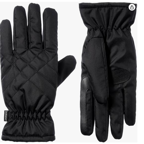 Isotoner Womens Sleekheat Black Gloves Quilted Smart Gloves Small/Medium - Picture 1 of 4
